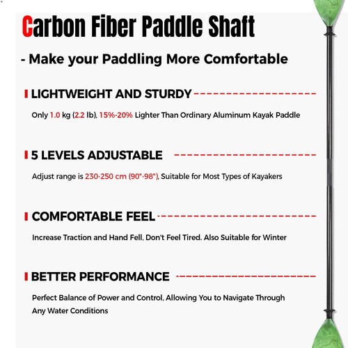Kayak Paddle Carbon Fiber Shaft and Reinforced Nylon Blade, Adjustable Kayaki... - Picture 3 of 7