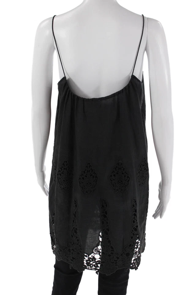 Miguelina Womens Cotton Gathered Neckline Detail Long Lace Blouse Black Size S - Image 3 of 4