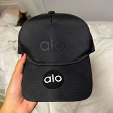 ALO Black Mesh Adjustable Baseball Cap with Logo Patch, One Size