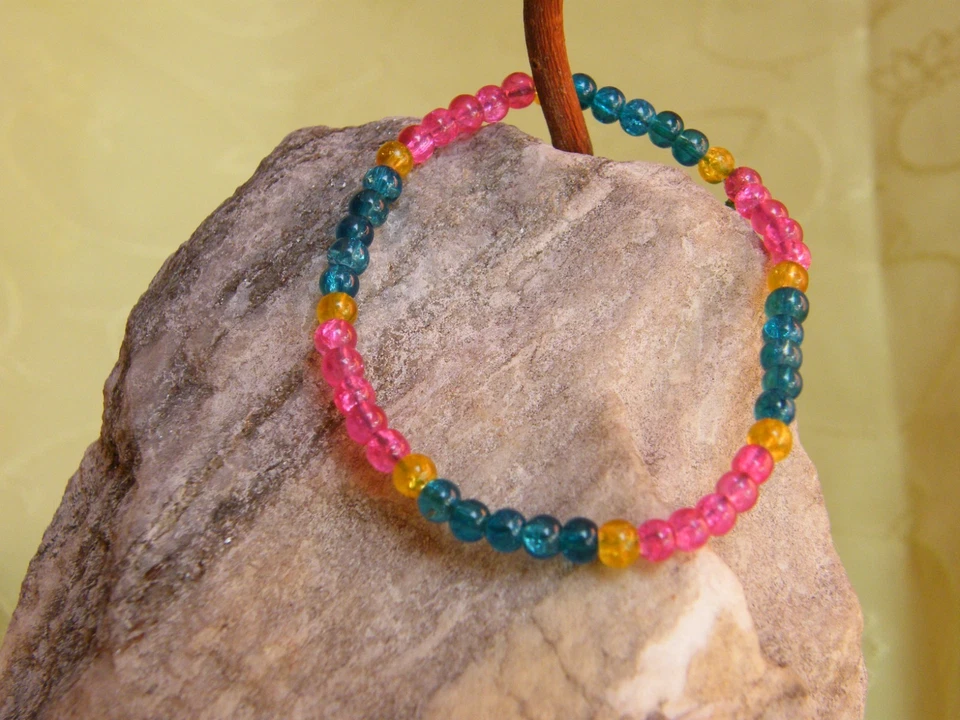 Glas Perlenarmband Flex - Armband in pink, gelb und Türkis ca. 18 cm lang