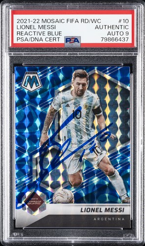 2021-2022 PANINI MOSAIC FIFA ROAD TO WORLD CUP LIONEL MESSI PSA AUTHENTIC AUTO 9