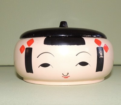 Anthropomorphic Vintage Japan Lacquerware Lidded Dish Adorable Childs Face