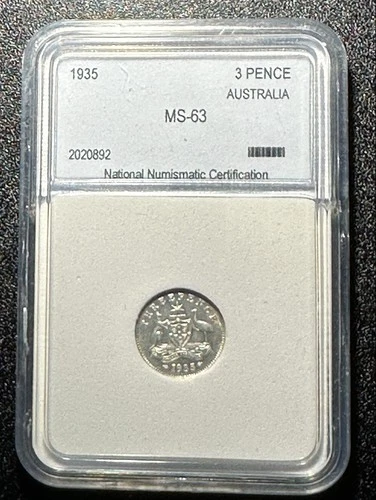 1935 Australia King George V SILVER Threepence Ch Uncirculated MS63 Certified