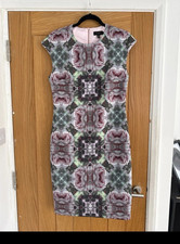 Ted Baker Floral Sheath Knee-Length Dress Size 14 Multicoloured Cap Sleeve Zip