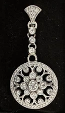 Judith Ripka Sterling Silver Diamonique CZ Filigree Dangle Enhancer Pendant 2"