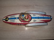 Altes Blechspielzeug: Rennboot Nummer 7 mit Friktionsantrieb ca. 32 /10/11 cm
