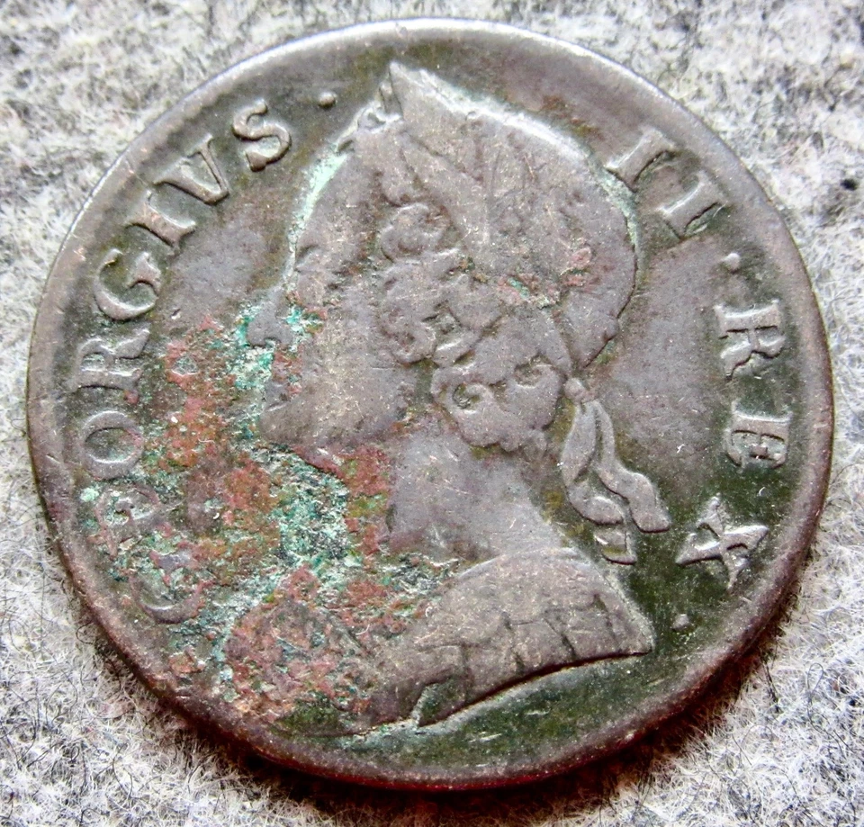 GREAT BRITAIN GEORGE II 1750 HALFPENNY, US EARLY DAYS COLONIAL COPPER - Image 4 of 4