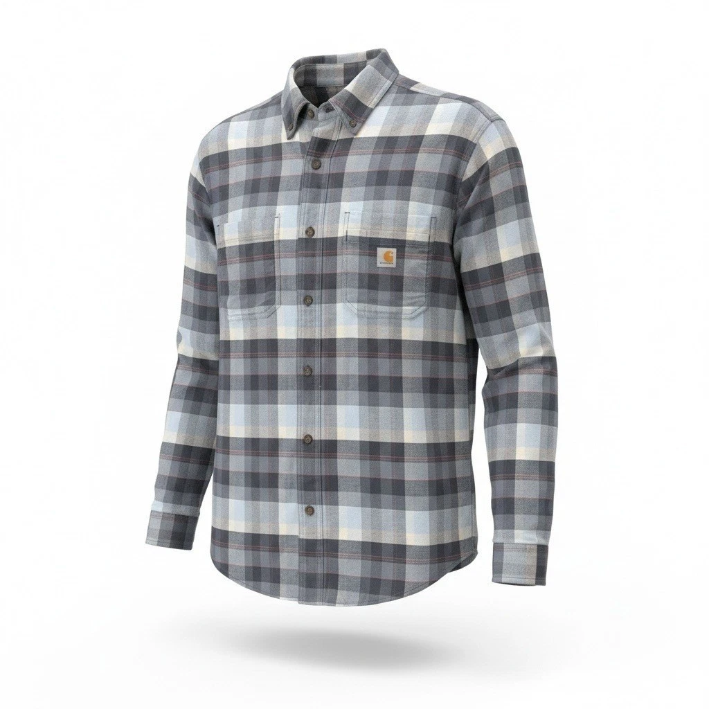 Carhartt Flannel Shirt Mens Medium Blue Grey Plaid Relaxed Fit Long Sleeve