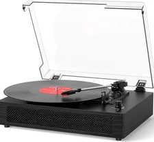 Vinyl Record Player Bluetooth Turntable with Built in Stereo Black Wood