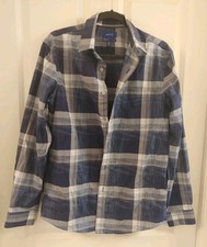 Business casual mens M slim fit, long sleeve blue plaid, button down dress shirt