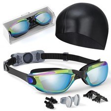 Kids Swim Goggles, Swimming Goggles for Kids Toddlers 3-14 with Swim Cap, Aqua