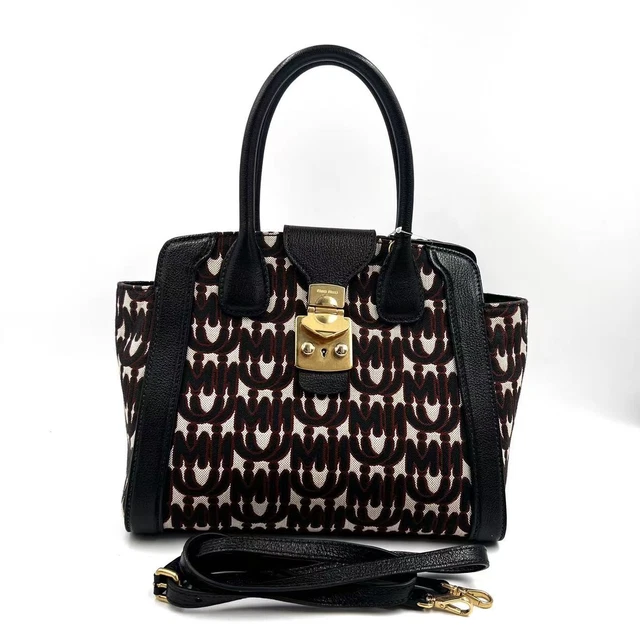 10.23 31 Miu Miu Madras Top Handle Black Red Shoulder Bag
