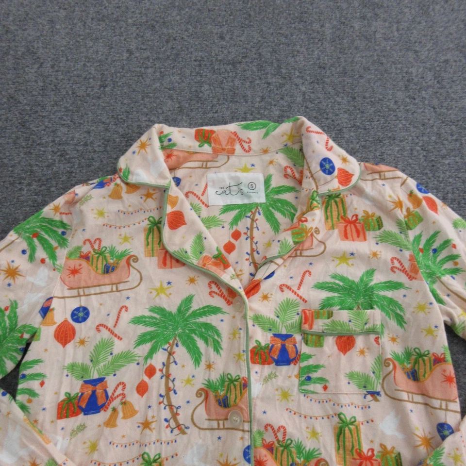 猫睡衣 2 件套睡衣套装女式小号假日棕榈印花皮马莫代尔 — 第 3/4 张图片