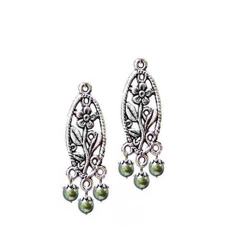 Earrings, chandelier drop with pearls, COLOR CHOICE, clip on or pierced - Bild 10 von 16
