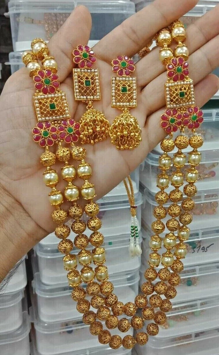 Indian Jewelry Gold Plated Matt Finish Long Necklace Bollywood