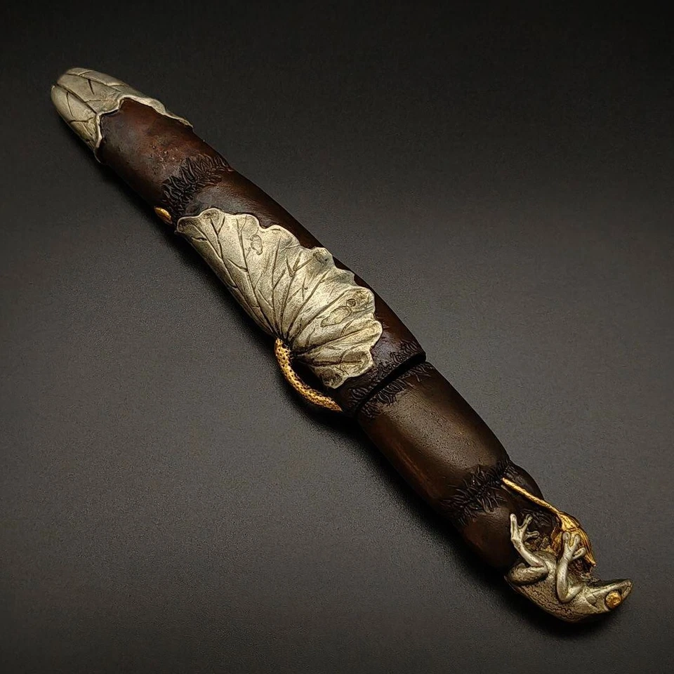 Conjunto de montagem vintage de acessórios de espada de sapo de cobre com incrustação de prata dourada Japão - Imagem 2 de 4