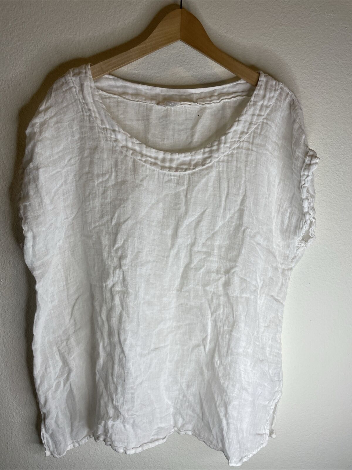 LUNA LUZ Linen White Short Sleeve Oversized Top - image 2