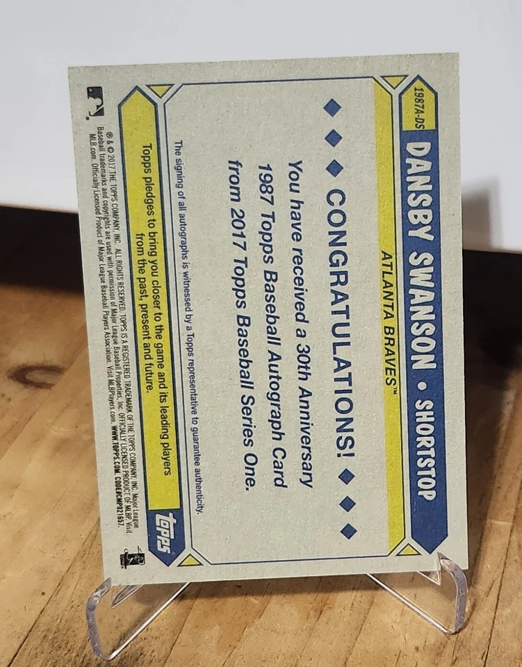 DANSBY SWANSON ROOKIE AUTO 2017 TOPPS 1987 30th ANNIVERSARY BRAVES - Image 2 of 4