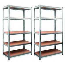 Set 2 Scaffale Alta Portata 875 Kg Metallo 5 Ripiani mdf modulare H180xL90xP40cm