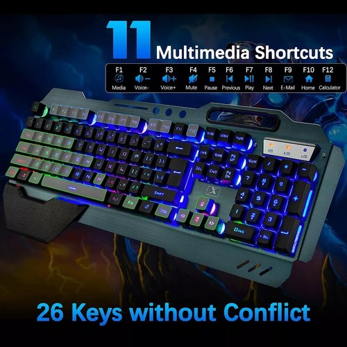 2.4G Wireless Gaming Keyboard and Mouse Set Rainbow Backlit for PC/MAC/PS4/Xbox - Afbeelding 6 van 8