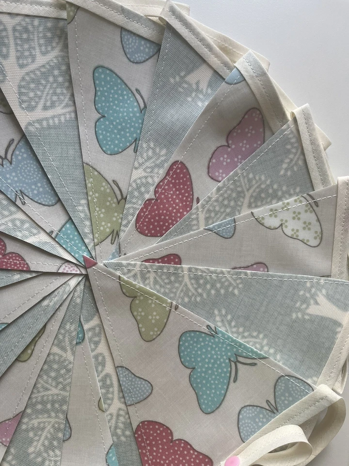 Bunting de tela de aceite hecha a mano - mariposas jardín/hogar - 5 metros doble cara Foto 2 de 4