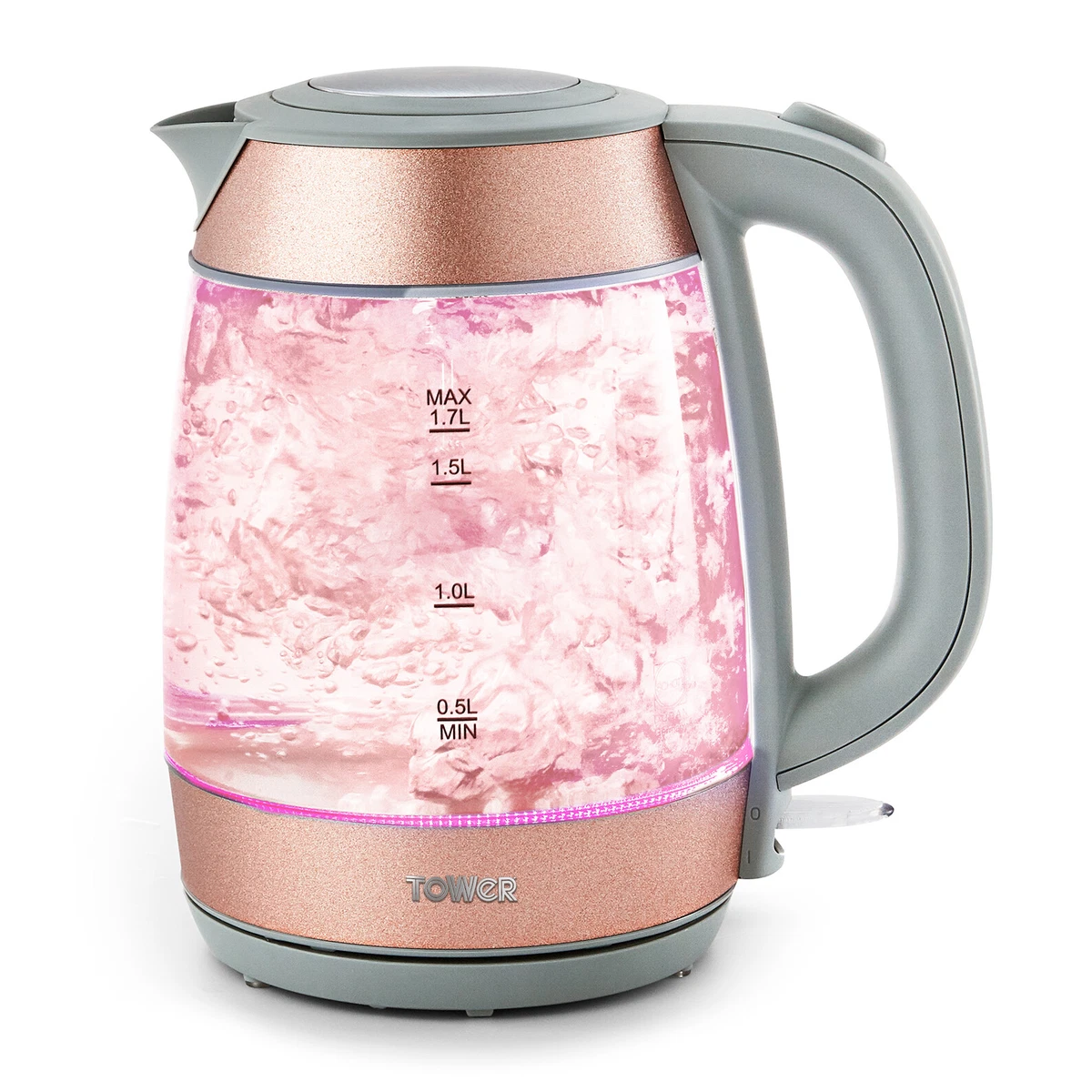 New TOWER Pink Schott Glass 3KW 1.7L Jug Kettle with Illuminating LED Light