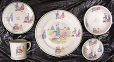 Vintage children's dishes SHENANGO CHINA 5 Piece set Nursery Rhymes