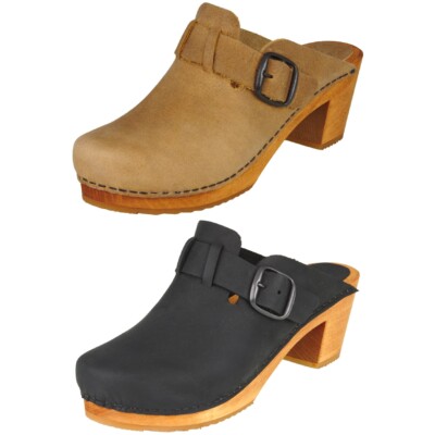 Sanita Wood Malulo Square Damen Clogs | Hausschuhe | Gartenschuhe | Geöltes Lede