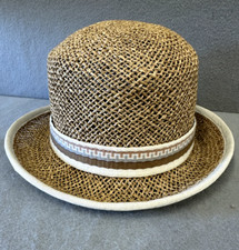 Vintage Women's Red Straw Hat TINA TOO Southwest White Band Derby