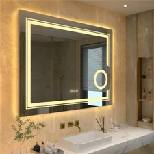 Large Anti-Fog Wall Mount Bathroom Mirror LED Light Dimmable Studio Hotel Mirror