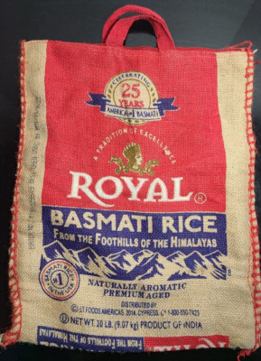 Royal Basmati Rice Tote Bag Burlap With Handles Zippered  Size 15x18 Recycled