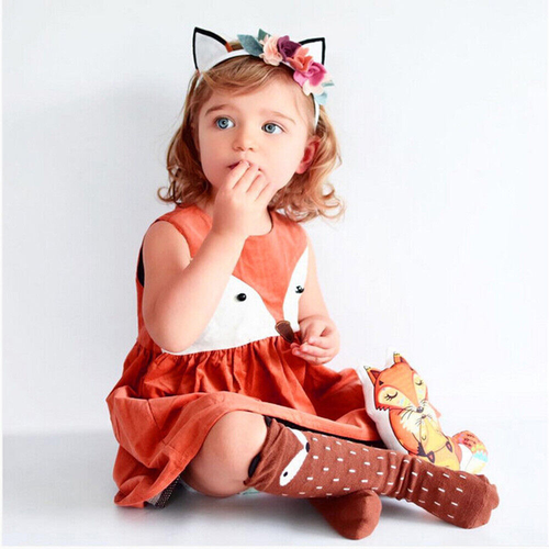 Toddler Kid Baby Girls Solid fox Print Floral Suspender Princess Party Dress - Picture 9 of 11