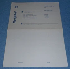 1980s Apple II Computer Apple Writer II Word Processor Product Packing List