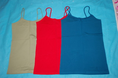 Junior Womens 3 LOT CAMI Tank Top SAGE GREEN, RED, TEAL BLUE Solid Colors M 7-9