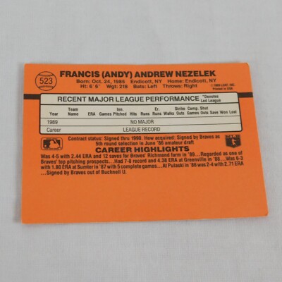 Andy Nezelek Donruss 1990 Error Card 523 Wrong Birthday 1985
