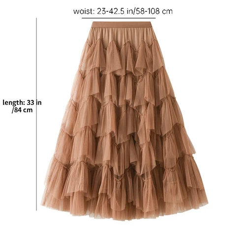 Women Layered Ruffles Tulle Skirt Elastic Waist Tutu Mesh Midi Tiered A-line - Bild 5 von 25