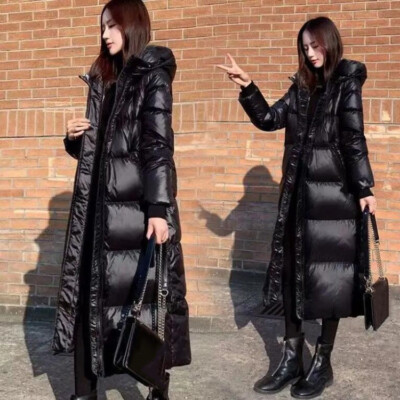 Womens Winter Shiny Black Hoodie Padded 
