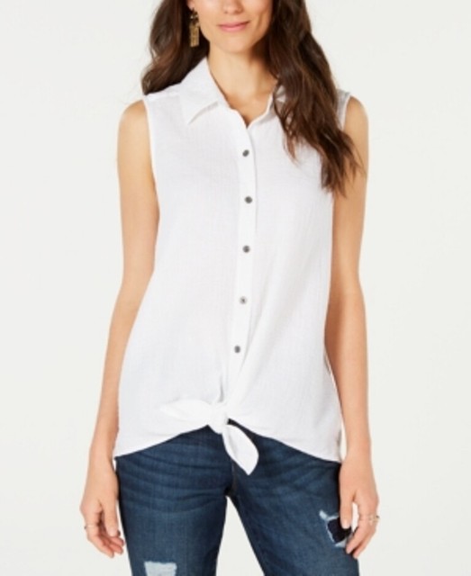 white button up sleeveless top