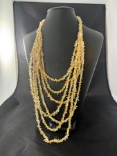7 strand Citrine Chip statement necklace w 925 lobster clasp 35"
