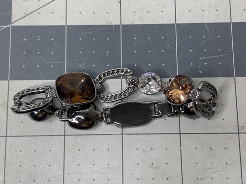 Givenchy Costume Jewelry Bracelet Metal Tone Black Clear Crystal 7" (L3) - Picture 5 of 10