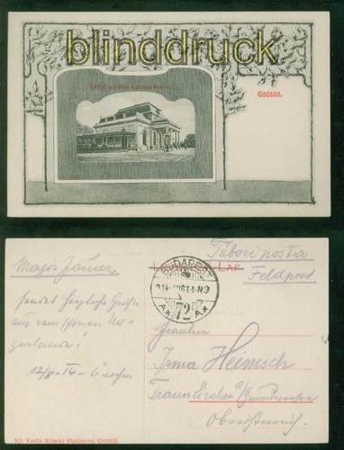 Gödöllö black postcard Király pavilion a pályaudvaron field post 1914 N Traunkirchen (a2307)