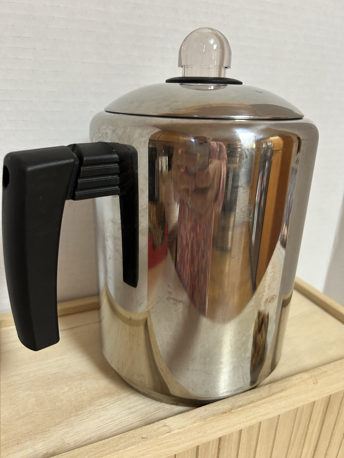 Vintage Copco Stovetop Coffee Pot Mirrored Stainless Steel 8 Cup Percolator Camp