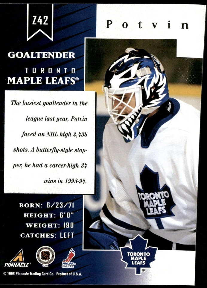 1997-98 Zenith 5x7 Silver Impulse Uncut #Z42 Felix Potvin - Image 2 of 2