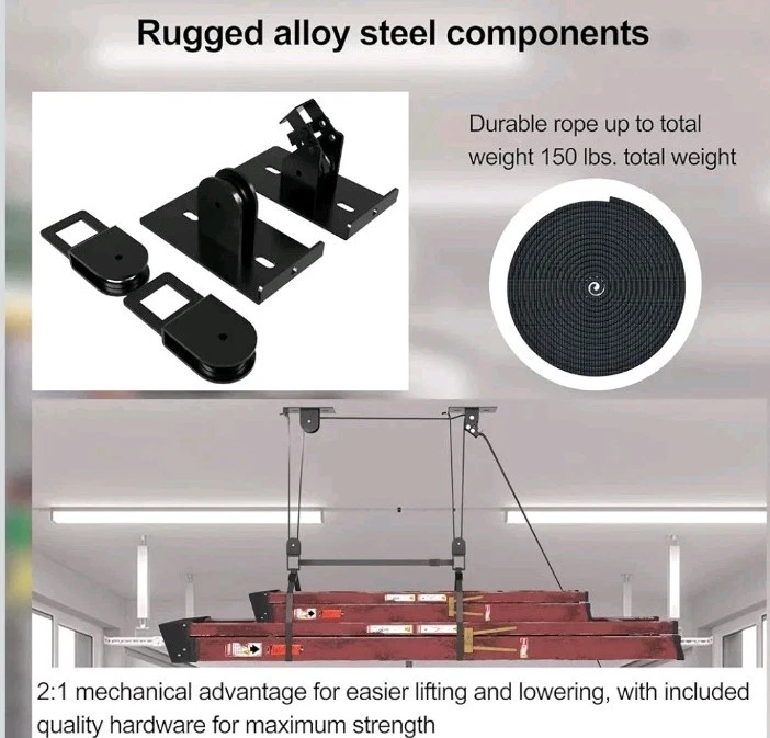 Ladder Kayak Bike Canoe Storage Hoist Lift System, Holds 150lbs, Self Locking - Image 4 of 4