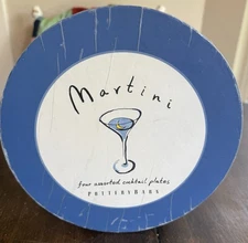 Pottery Barn Set of 4 7 3/4" Cocktail Drinks Themed Plates Boxed Unused