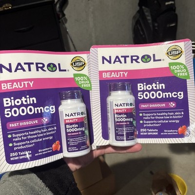 Natrol Biotin 5000 mcg 250 tablets Strawberry Chewable Lot Of 2 Exp 9/26 NEW