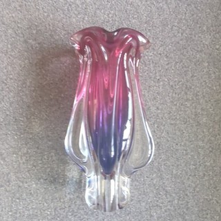 1960's JOSEF HOSPODKA Czech Hand Blown Art Glass Pink & Blue Sommerso Vase 9.5"
