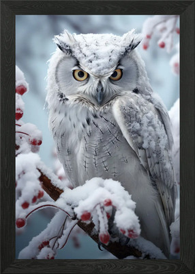 Mystische Eule in verschneiten Sereni gerahmtes Wandbild Poster Leinwanddruck Bild