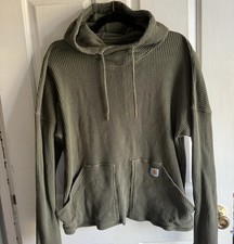Carhartt Relaxed Fit Green Long Sleeve Waffle Knit Thermal Hooded Shirt Size L