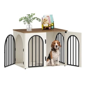 Hzuaneri Crate de chien en bois de 31,5'' 31,5"L x 22,0"W x 24,0'H, brun blanc